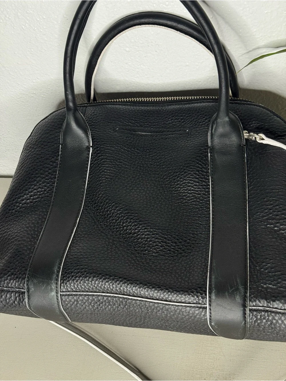 Coach - Bleecker Preston Black Pebbled Leather Satchel Large 14” White Trim